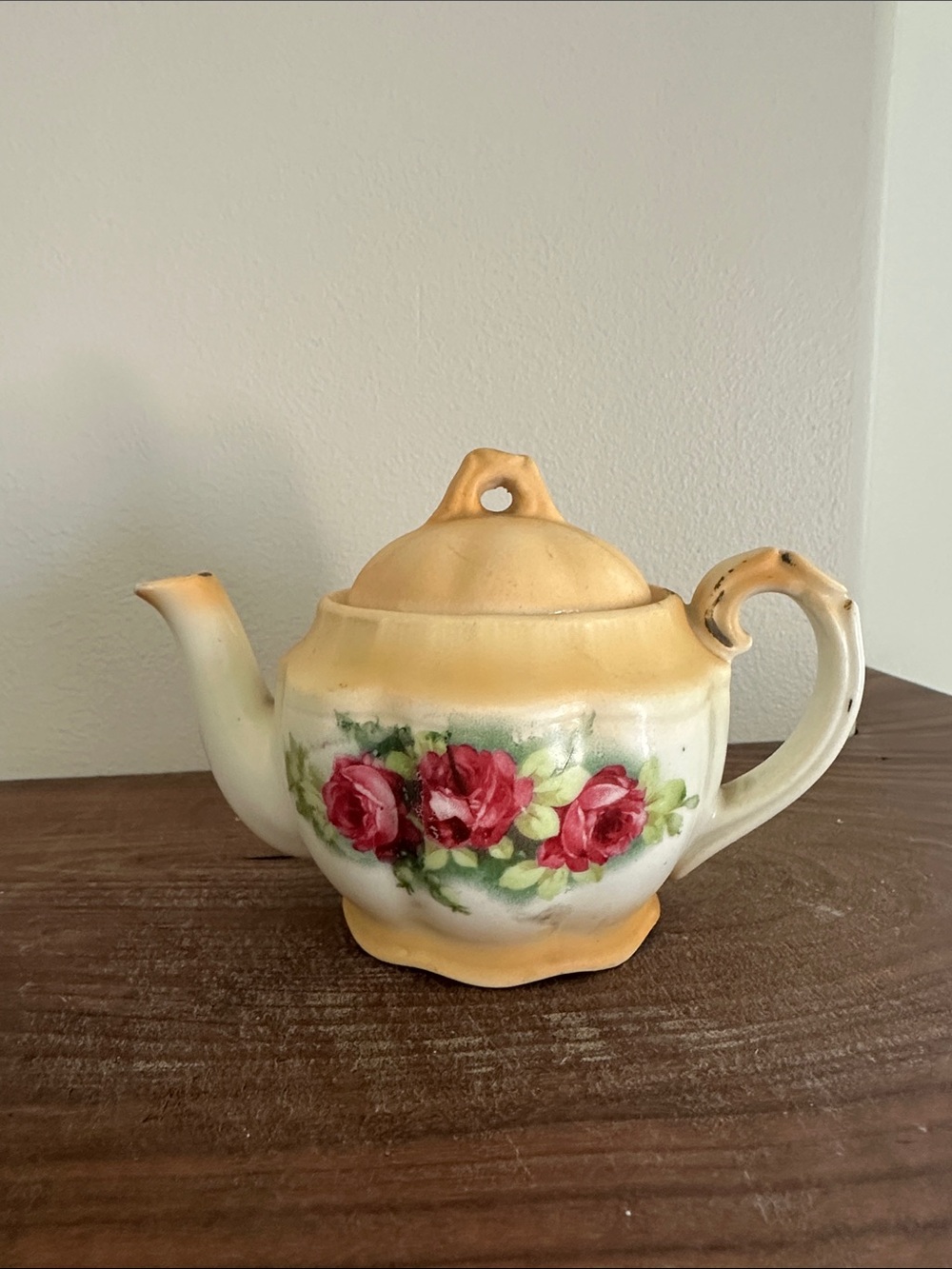 Vintage hand-painted ceramic miniature teapot produced in Czecho-Slovakia